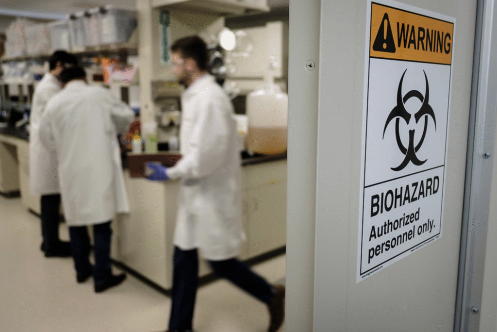 Lab technicians at Adaptive Phage Therapeutics, Inc. (APT) in Gaithersburg, MD.
Photographed for STAT News by Pete Marovich
